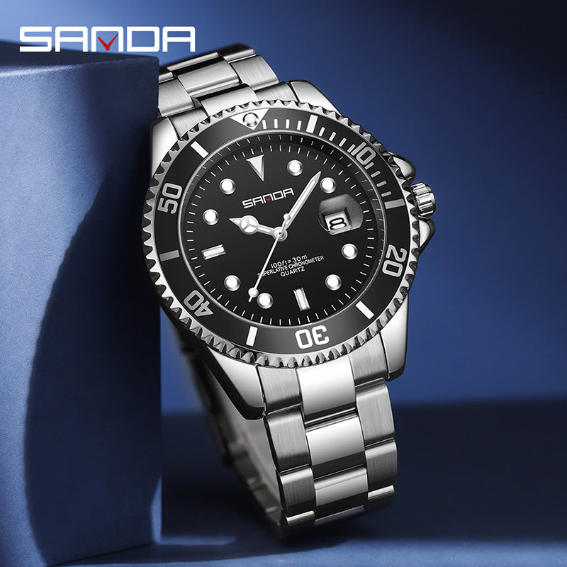 Sanda Men’s Classic Round Dial Quartz Watch – Luminous Calendar, Waterproof