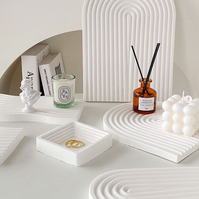 Nordic 3D Plaster Round Tray - Wave Pattern, Photo Props & Decoration
