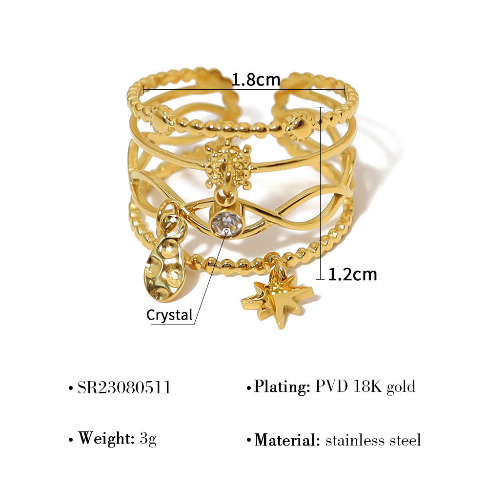 Gold Geometric Stack Ring for Women – Retro Titanium Steel Multi-Layer Jewelry