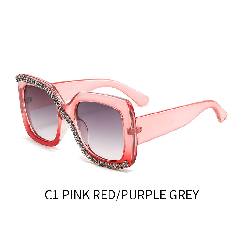Women’s Oversized Box Sunglasses – UV400 Light-Tinted Fashion Shades with Rhinestones