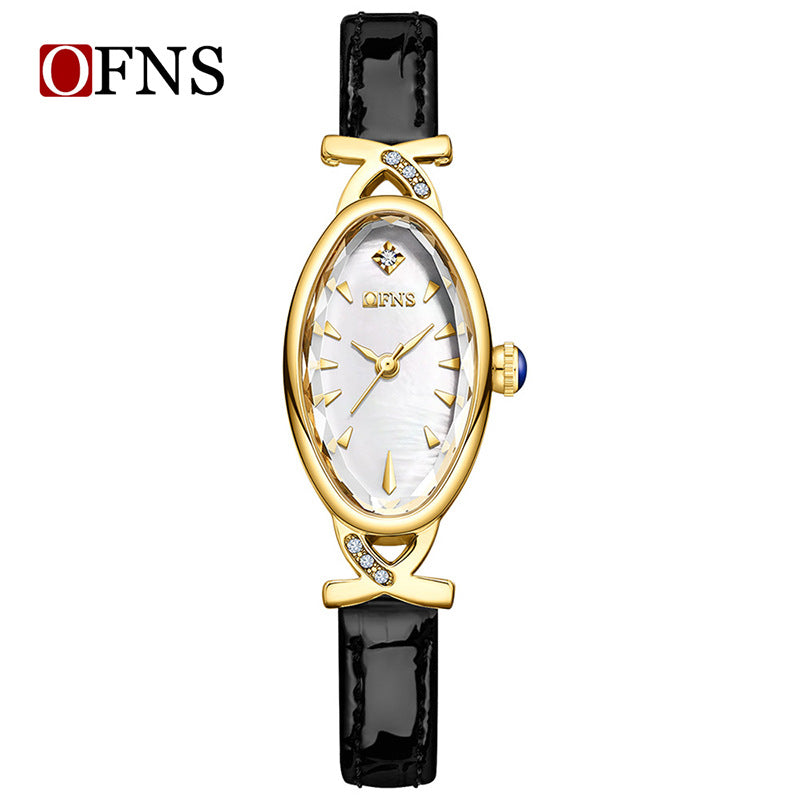 OFNS Women’s Quartz Watch – Unique Oval Dial, Waterproof Leather Strap Timepiece