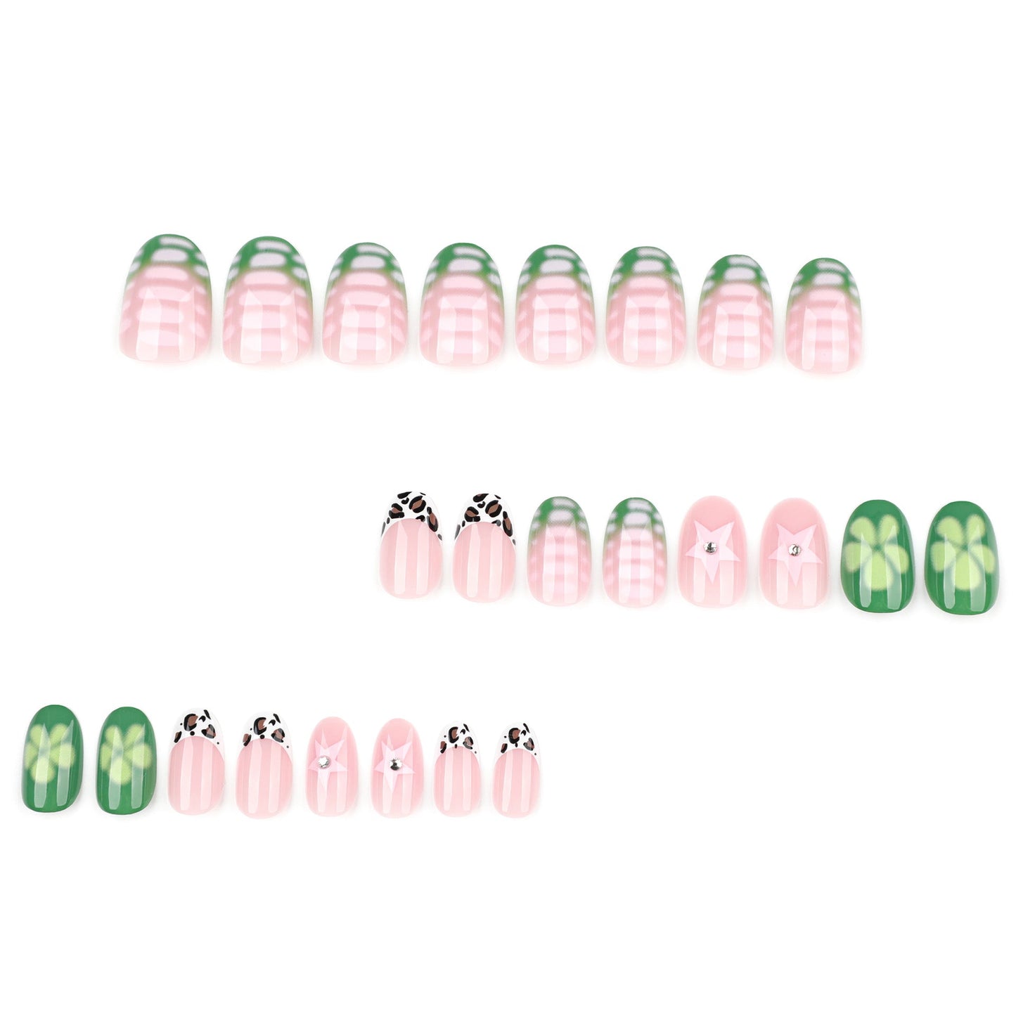 Trendy Oval Press-On Nails with Mixed Art Design – Geometric Patterns Glue-On Set