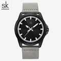 SK Men’s Quartz Watch – 43mm Round Dial, 30M Waterproof Leather Strap Wristwatch