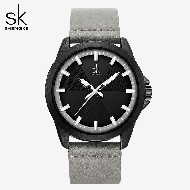 SK Men’s Quartz Watch – 43mm Round Dial, 30M Waterproof Leather Strap Wristwatch