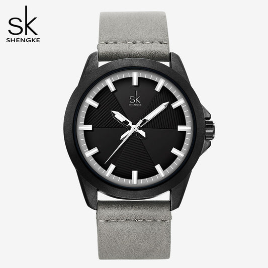 SK Men’s Quartz Watch – 43mm Round Dial, 30M Waterproof Leather Strap Wristwatch