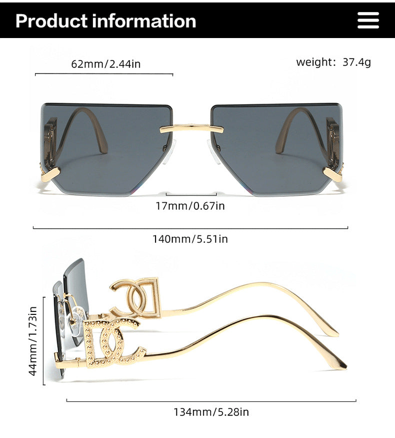 Trendy Frameless Sunglasses for Women – Stylish Geometric Temples & UV Protection