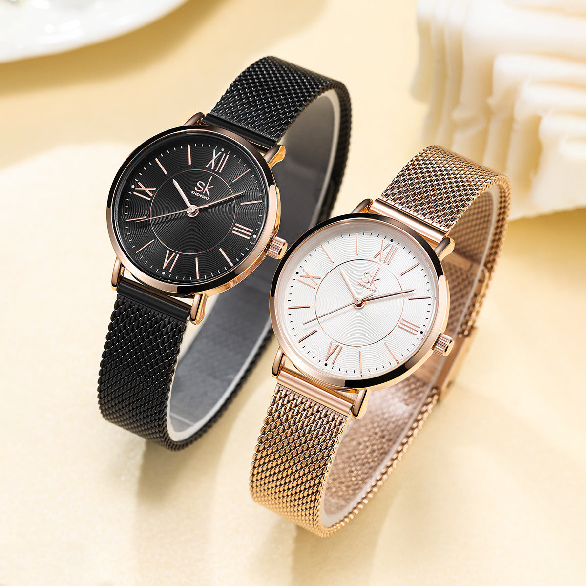 SK Women’s Quartz Watch – Classic Milanese Stainless Steel Strap, 30M Waterproof Wristwatch