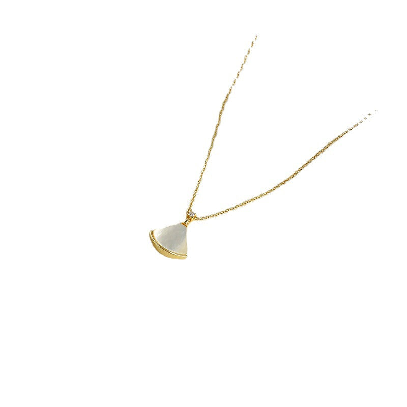 Cat’s Eye Stone Fan Pendant Necklace – Titanium Steel Clavicle Chain for Women