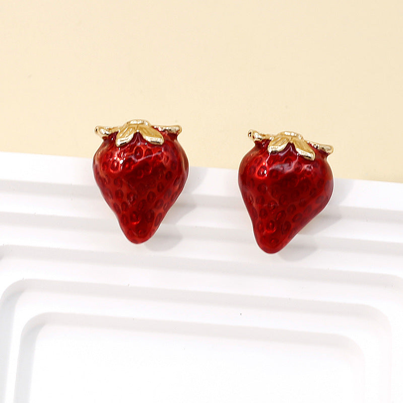 Cute Strawberry Earrings for Women – Red Fruit Pastoral Style Jewelry
