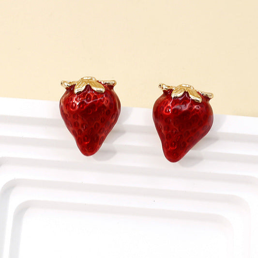 Cute Strawberry Earrings for Women – Red Fruit Pastoral Style Jewelry