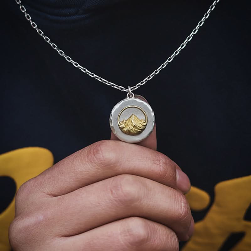 Men's Titanium Steel Necklace – Golden Mountain Pattern Pendant