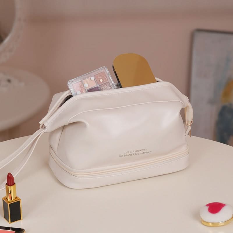 Double-Layer Portable PU Cosmetic Bag for Travel