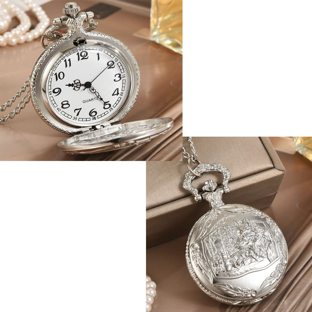 Vintage Silver Pocket Watch Necklace – Classic Quartz Pendant Timepiece