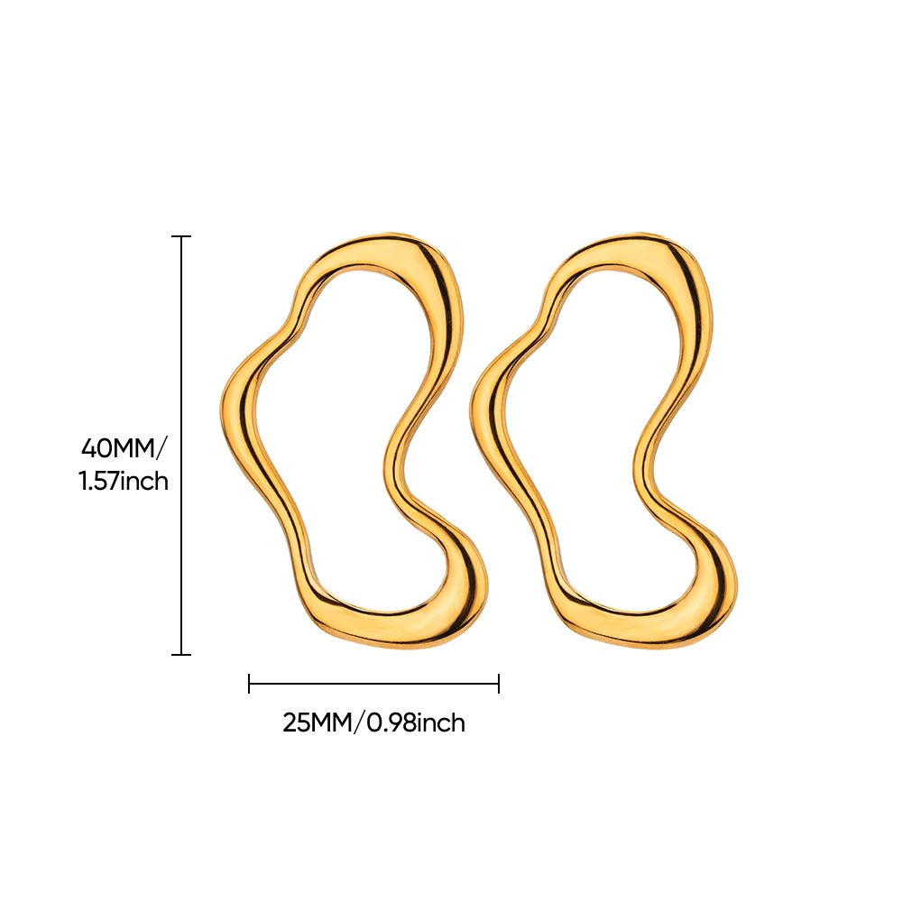 Chic Gold Wavy Drop Earrings for Women – Stainless Steel Irregular Lightweight Jewelry