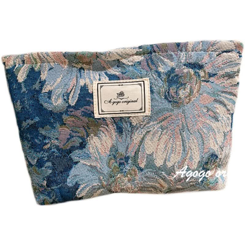 Retro Jacquard Cosmetic Bag – Thickened Travel Toiletry Pouch with Zipper