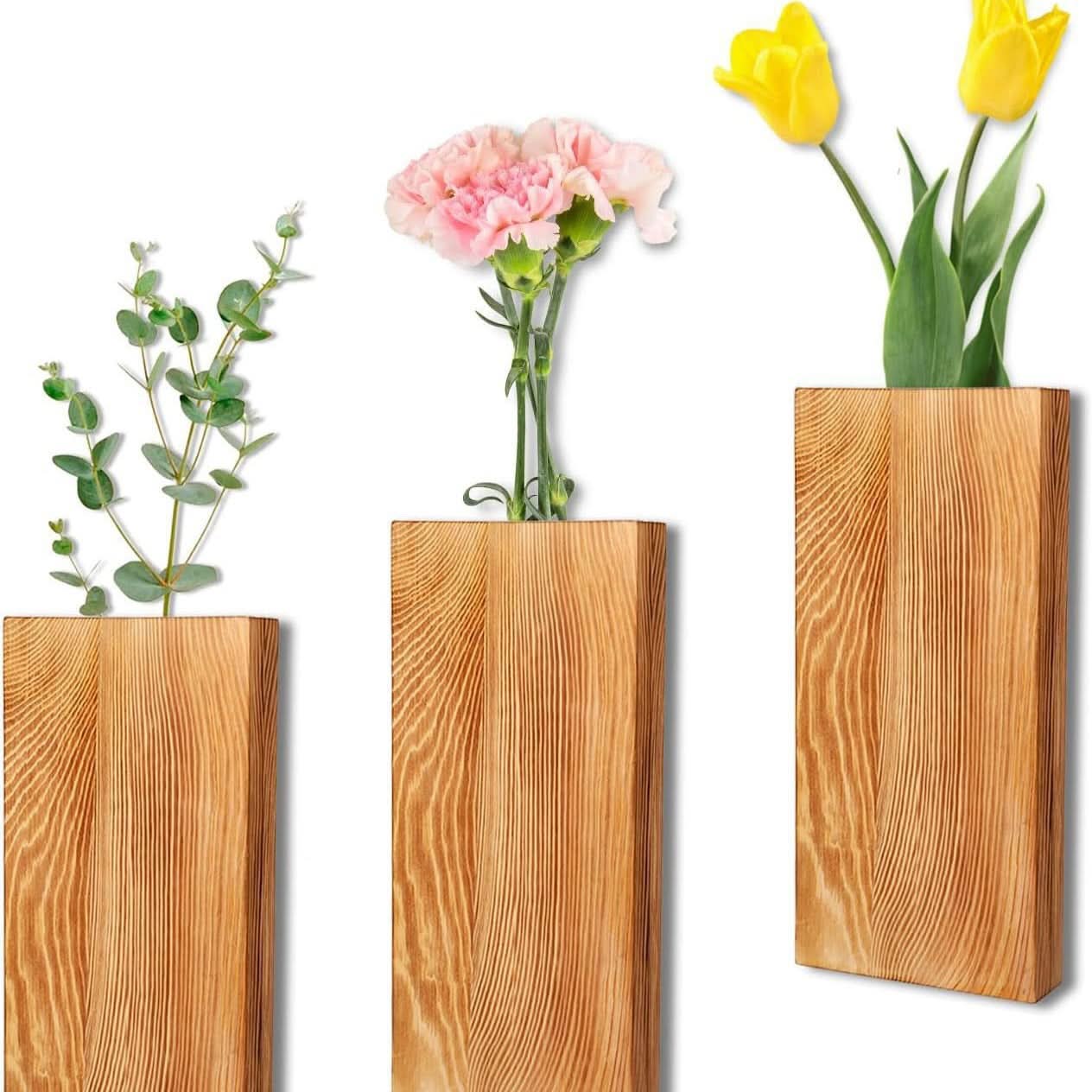 Japanese Style Wall Hanging Flower Stand - Solid Wood Art Decoration
