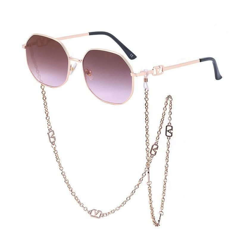 Trendy Women’s Sunglasses with Chain – Stylish Full-Frame Polygonal Shades