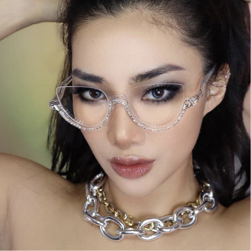 Half Frame Anti-Blue Light Glasses for Women – Diamond Accent Retro Eyewear