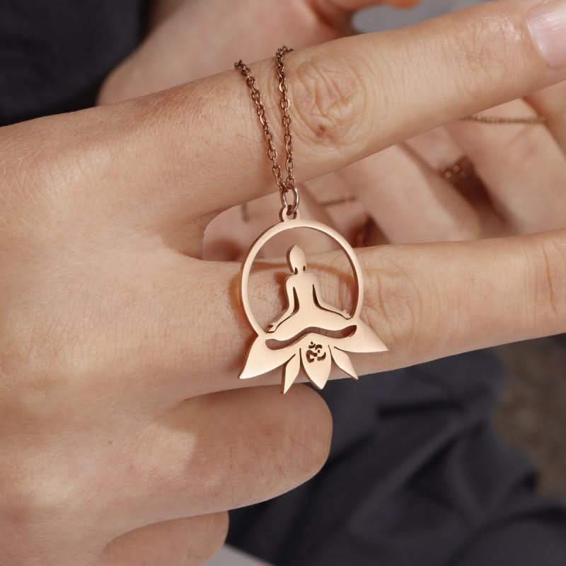 Yoga Lotus Pendant Necklace for Women – Stainless Steel Spiritual Jewelry