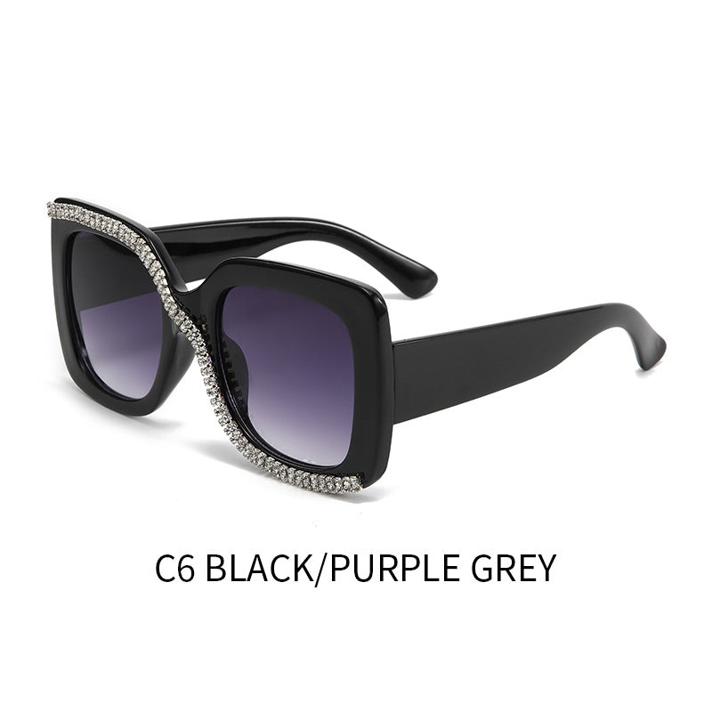 Women’s Oversized Box Sunglasses – UV400 Light-Tinted Fashion Shades with Rhinestones
