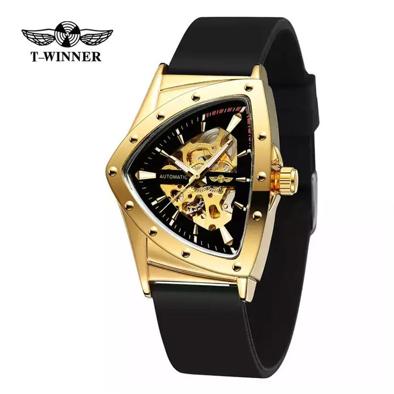 T-Winner Men's Triangle Watch – Hollow Automatic Silicone Strap