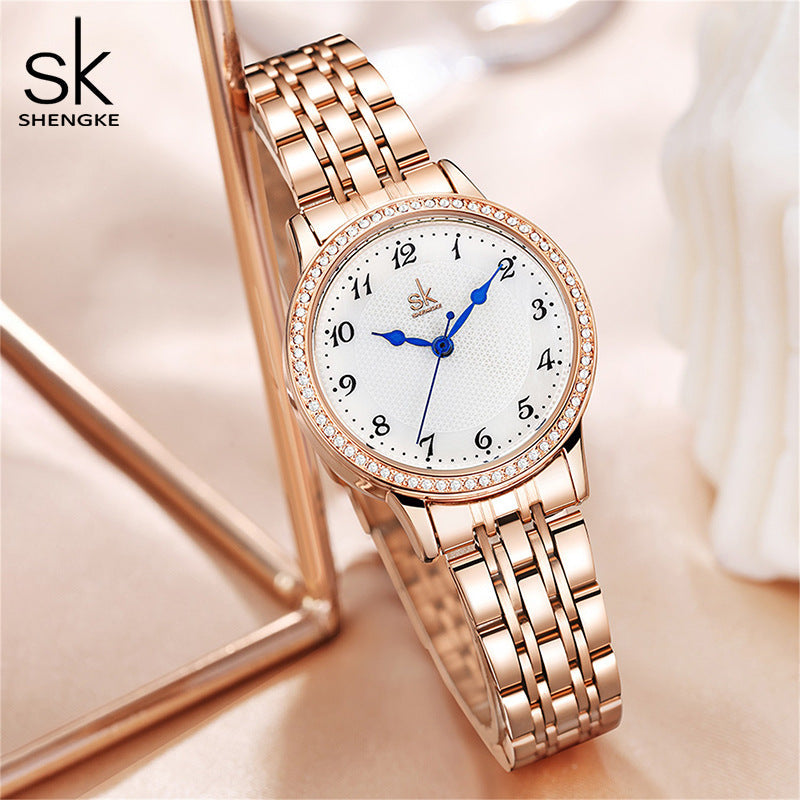 SK Women’s Quartz Watch – Small Diamond Dial, 30M Waterproof Fashion Wristwatch