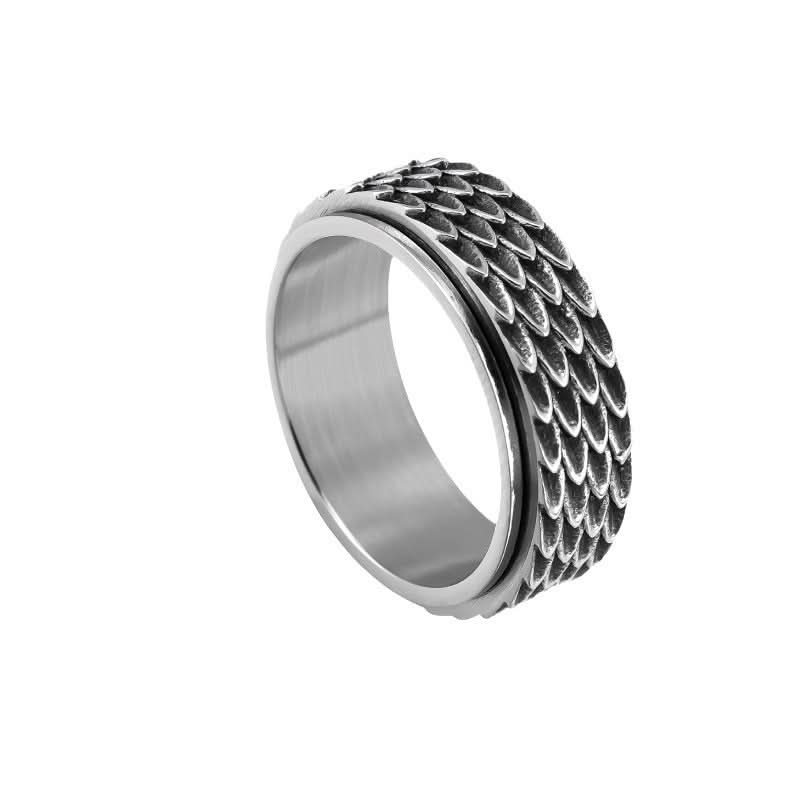 Men’s Trendy Stainless Steel Dragon Scale Rotatable Ring – Retro Spinning Band