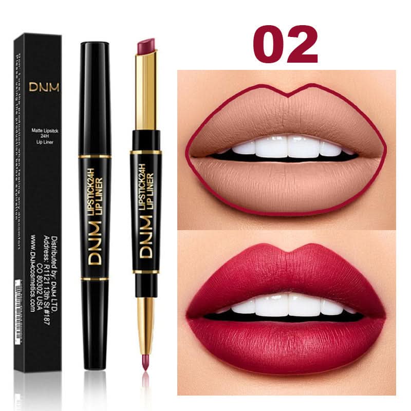 DNM 2-in-1 Matte Lipstick & Lip Liner – Long-Lasting, Non-Stick, High-Pigment Color