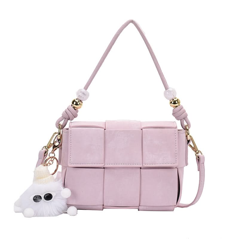 Women's Woven PU Leather Messenger Bag – Trendy Small Square Handbag