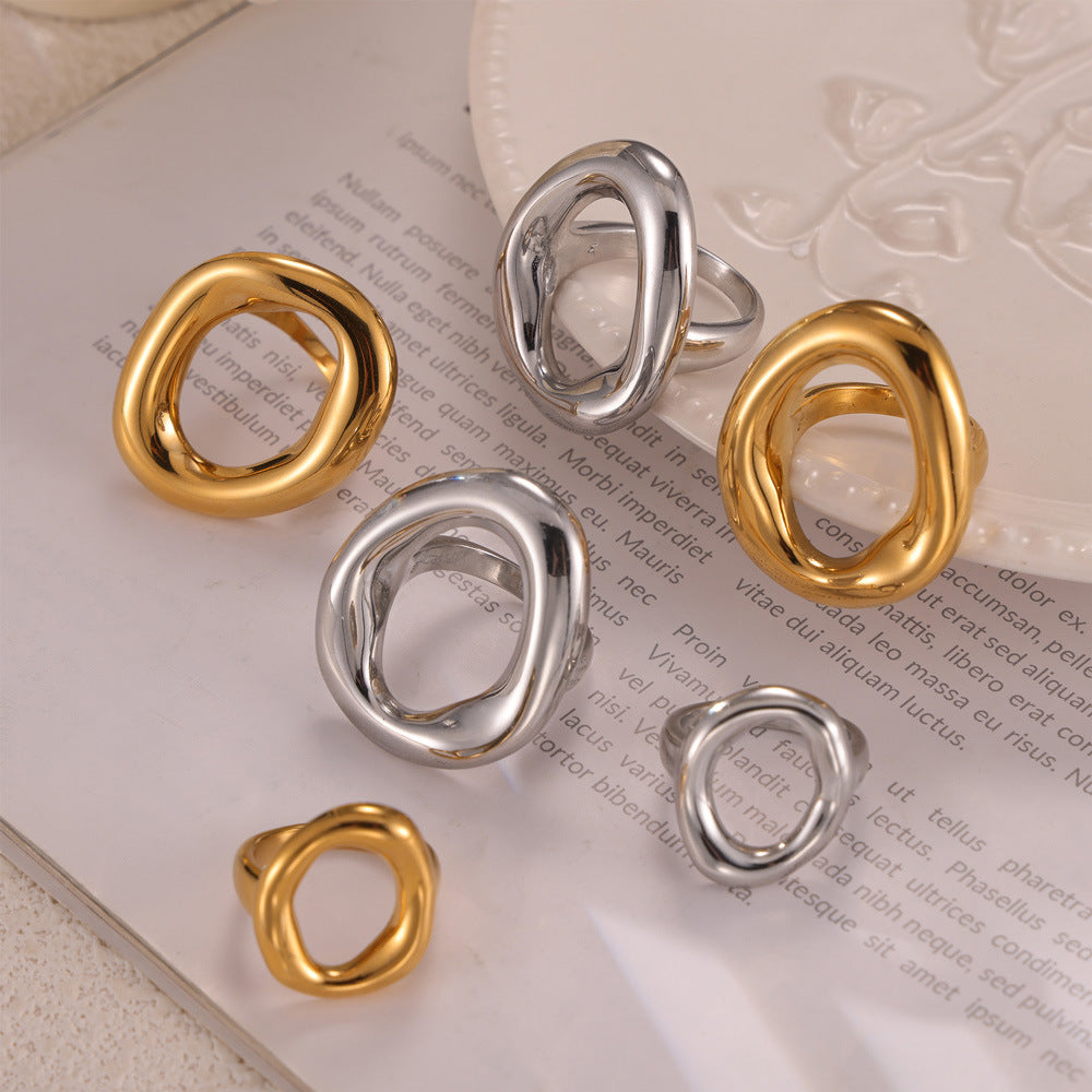 Gold & Silver Titanium Steel Abstract Loop Ring – Modern Minimal Women’s Jewelry