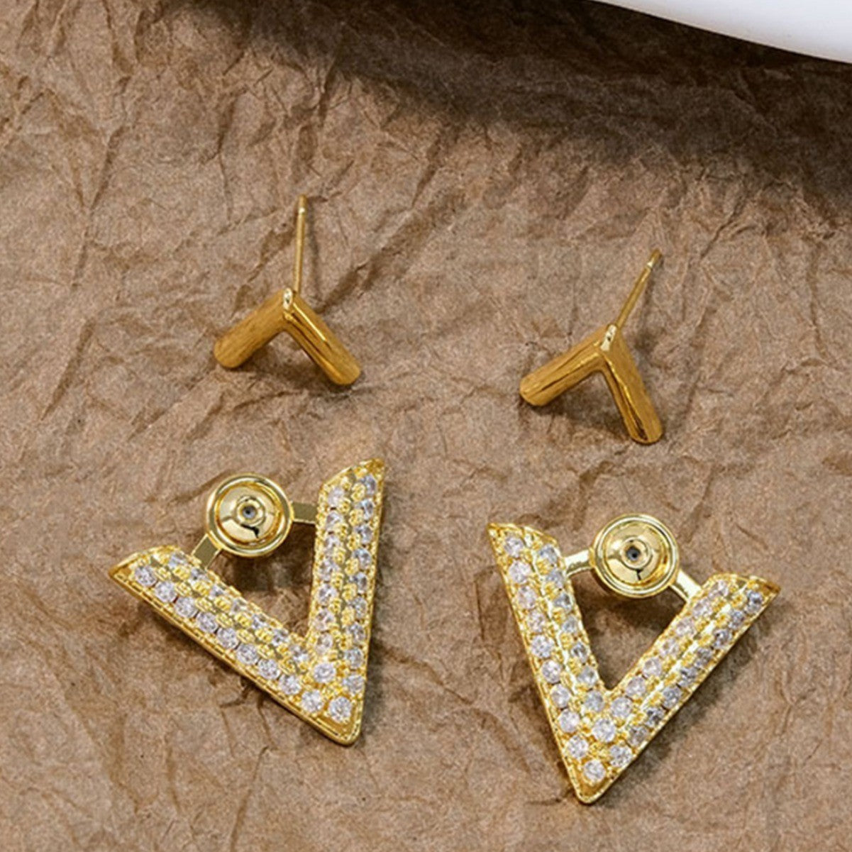 Diamond V-Shaped Earrings for Women – Two-Way Geometric Design