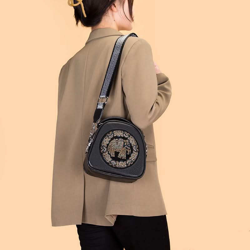 Women's Leather Handbag – Small Elephant-Pattern Crossbody Shoulder Bag