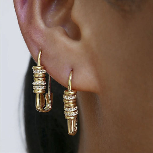 Safety Pin Earrings with Sparkling Stones