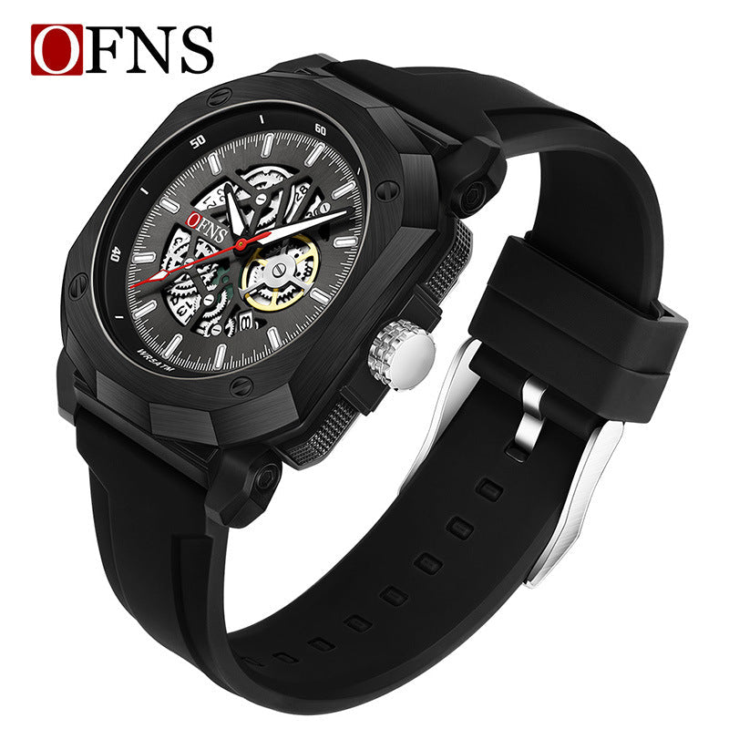 OFNS Men’s Square Quartz Watch – Luminous Hands, Calendar & Waterproof Design
