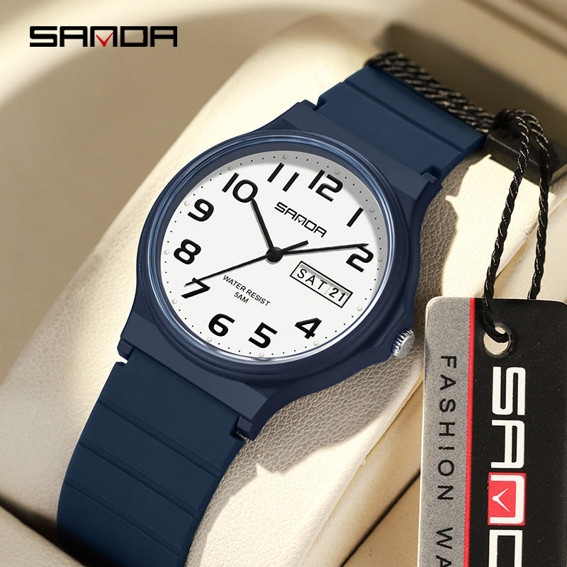 Sanda Dual Calendar Quartz Watch – Waterproof Casual Student Watch for Kids