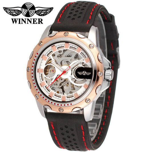 T-Winner Men’s Hollow Automatic Mechanical Watch – Casual Silicone Strap Timepiece