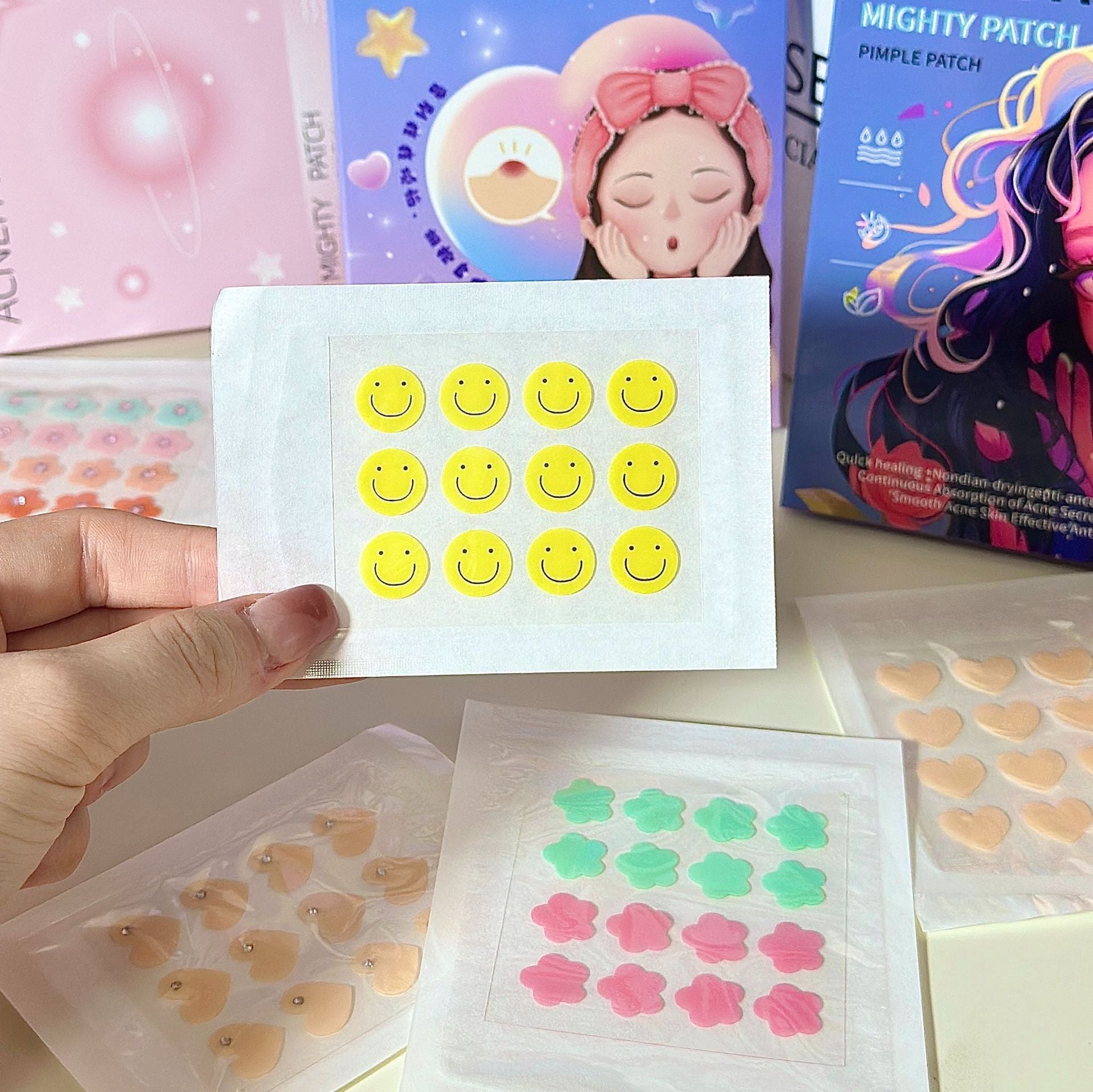 Cute Diamond Acne Patches – Pimple Covers in Heart & Flower Shapes, Skin-Safe