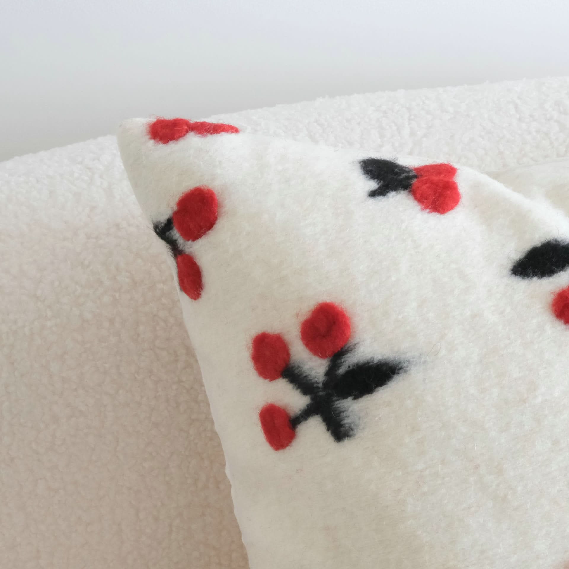 Small Fresh 3D Cherry Wool Pillow - Decorative Cushion