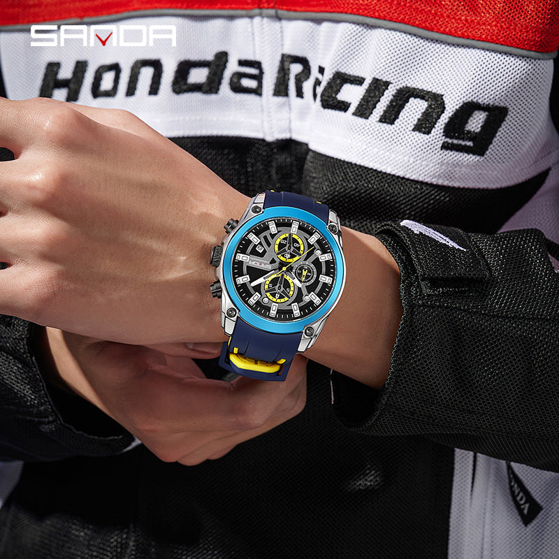 SANDA Luminous Men’s Quartz Watch – Waterproof Silicone Strap with Calendar