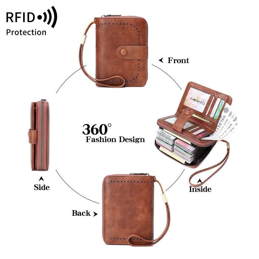 Women's Retro Style RFID Blocking Short Wallet – Card Holder