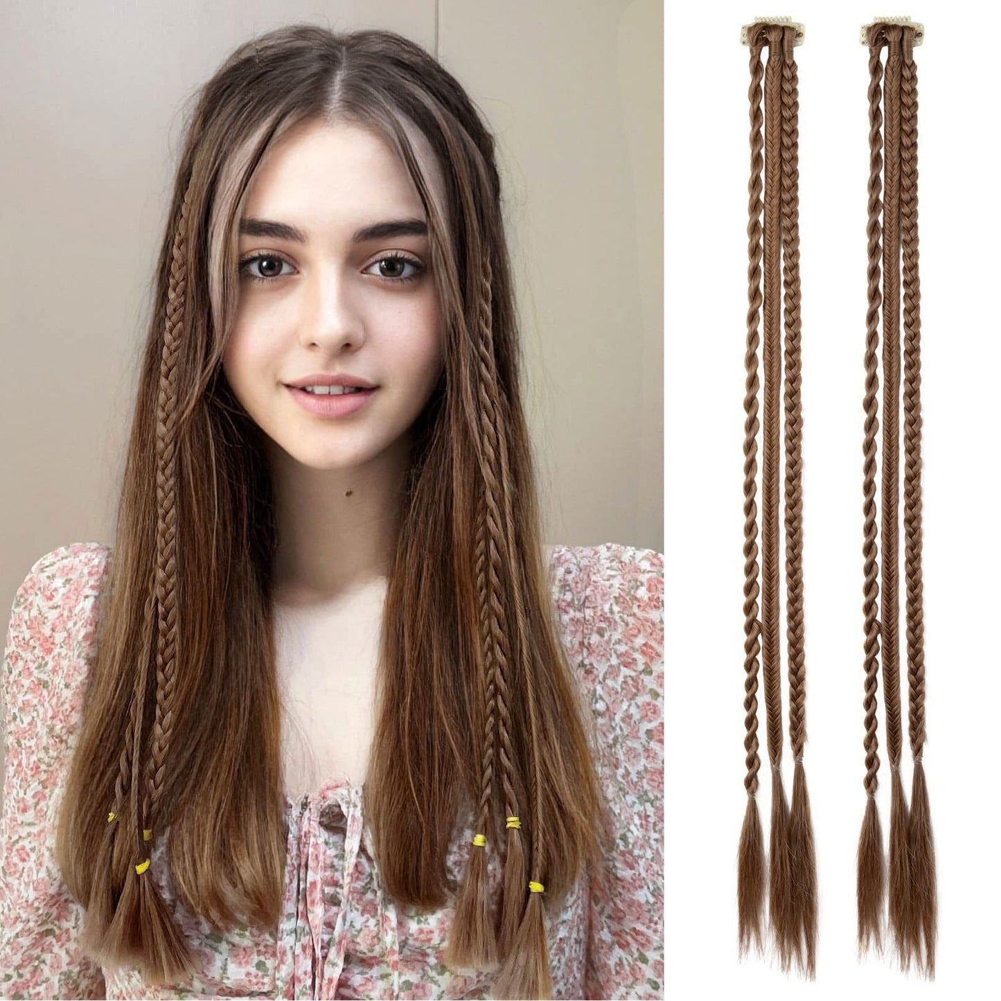 One-Clip Braided Hair Extension for Women – 3-Strand Boxing Braid Wig Piece - 22 inches