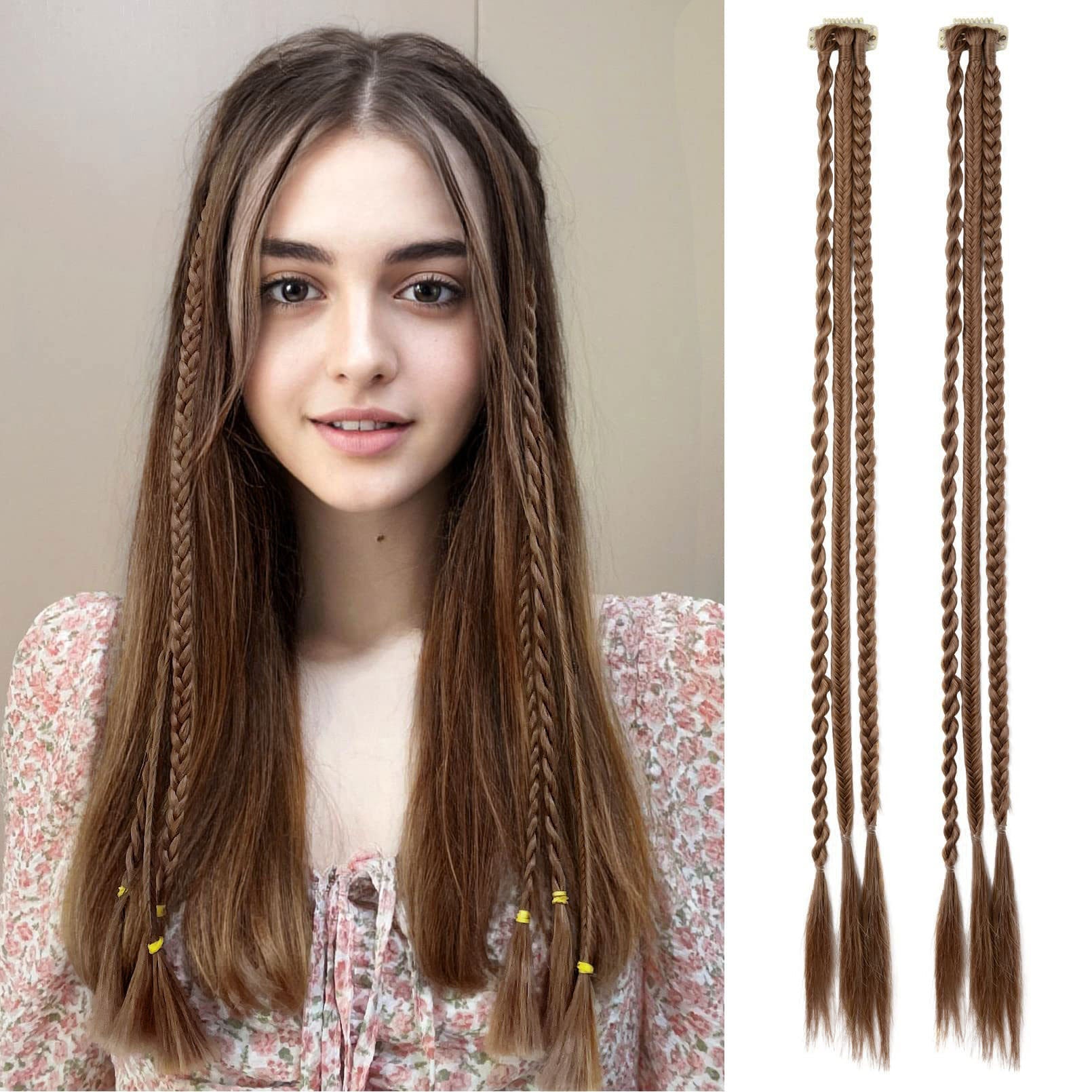One-Clip Braided Hair Extension for Women – 3-Strand Boxing Braid Wig Piece - 22 inches