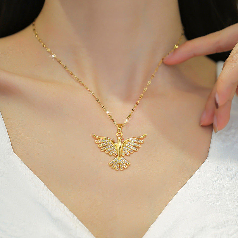 Phoenix Wings Pendant Necklace – Luxury Titanium Steel Clavicle Chain for Women