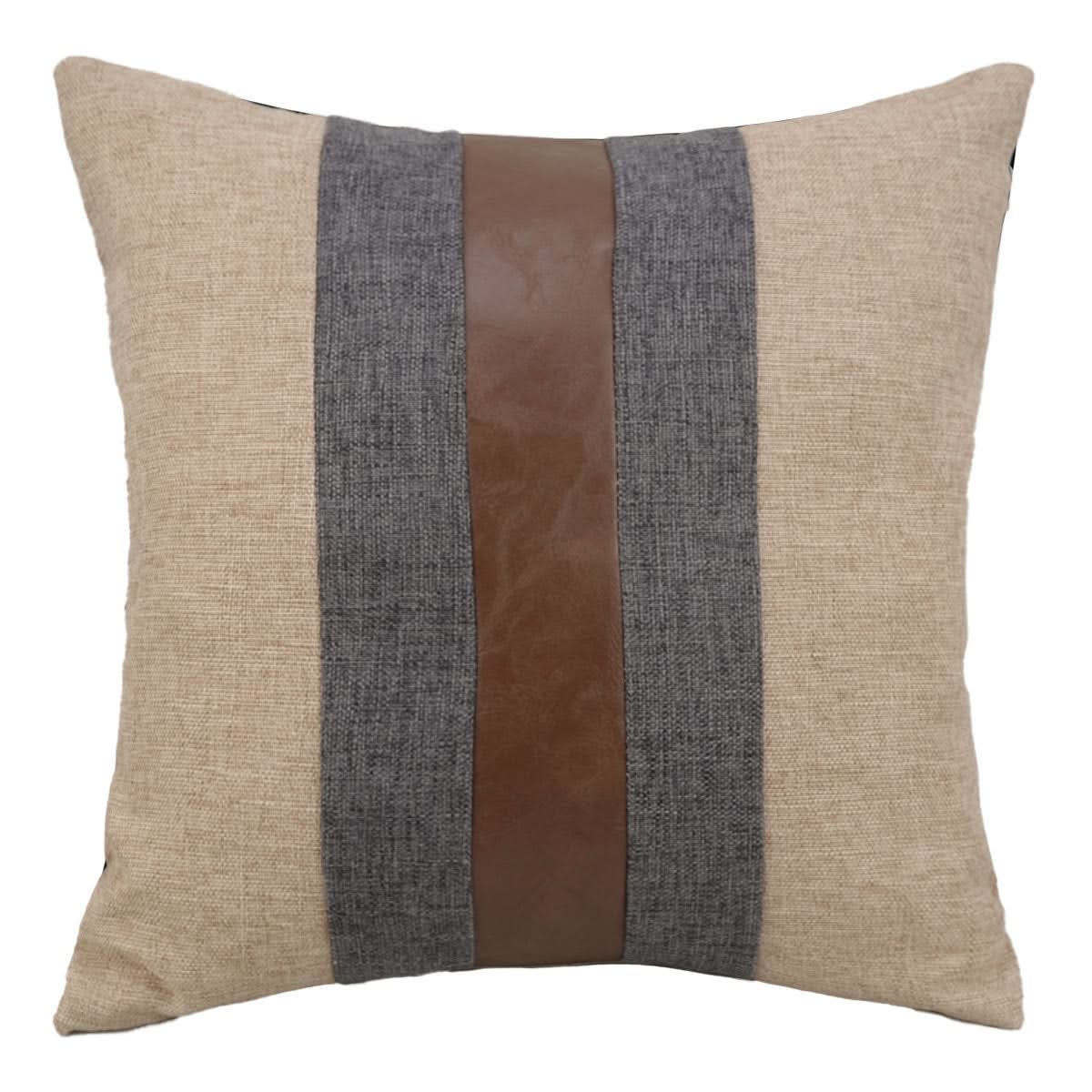 Pure Color Linen & PU Stitching Pillow Cover - Modern Simple Style