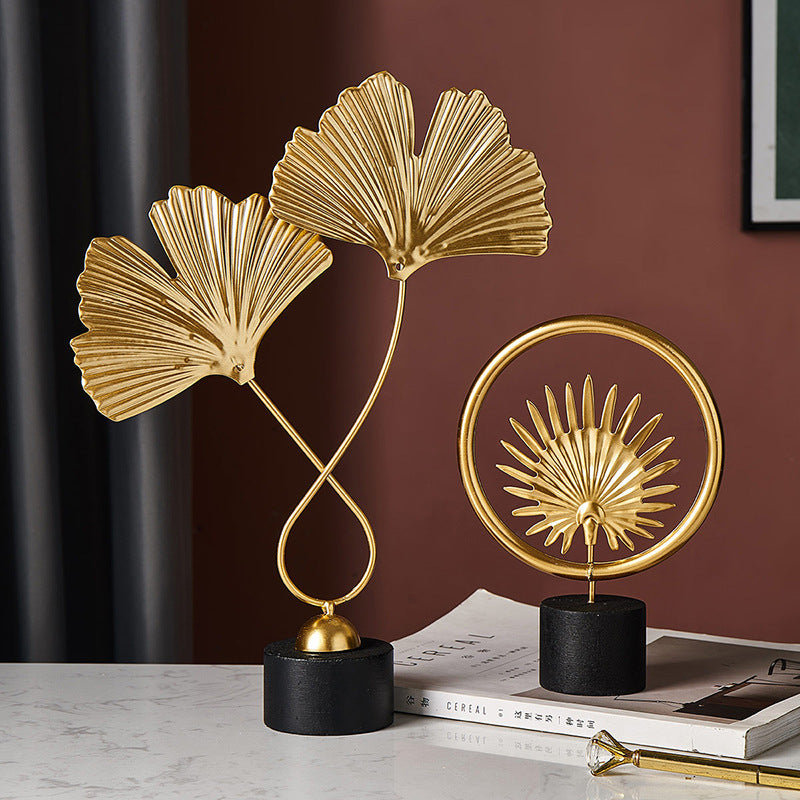 Modern Nordic Ginkgo Leaf Sculpture – Gold Iron Home Decor Ornament