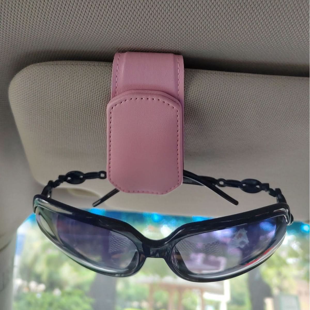 Luxury Leather Car Sunglasses Holder – Sun Visor Clip for Glasses & Cards