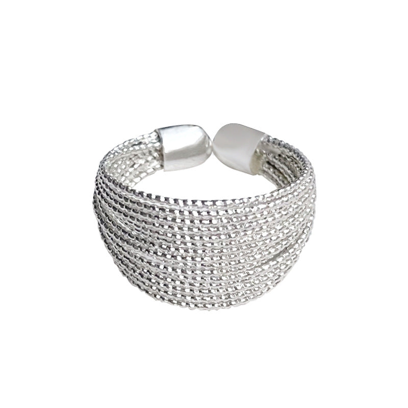 Silver Line Open Ring for Women – Adjustable Retro Copper Statement Jewelry