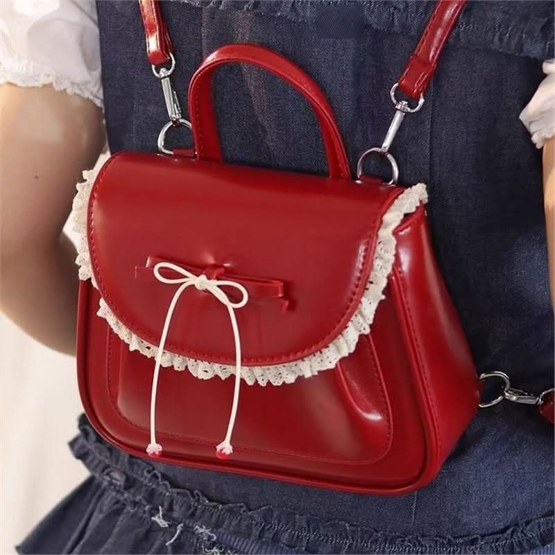 Red PU Bow-Accent Elegant Handbag