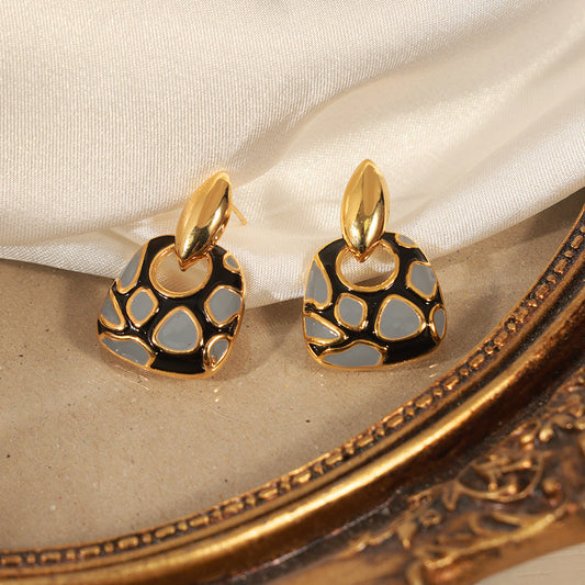 Geometric Dangle Earrings for Women – Stylish Glazed Leopard Print Copper Design