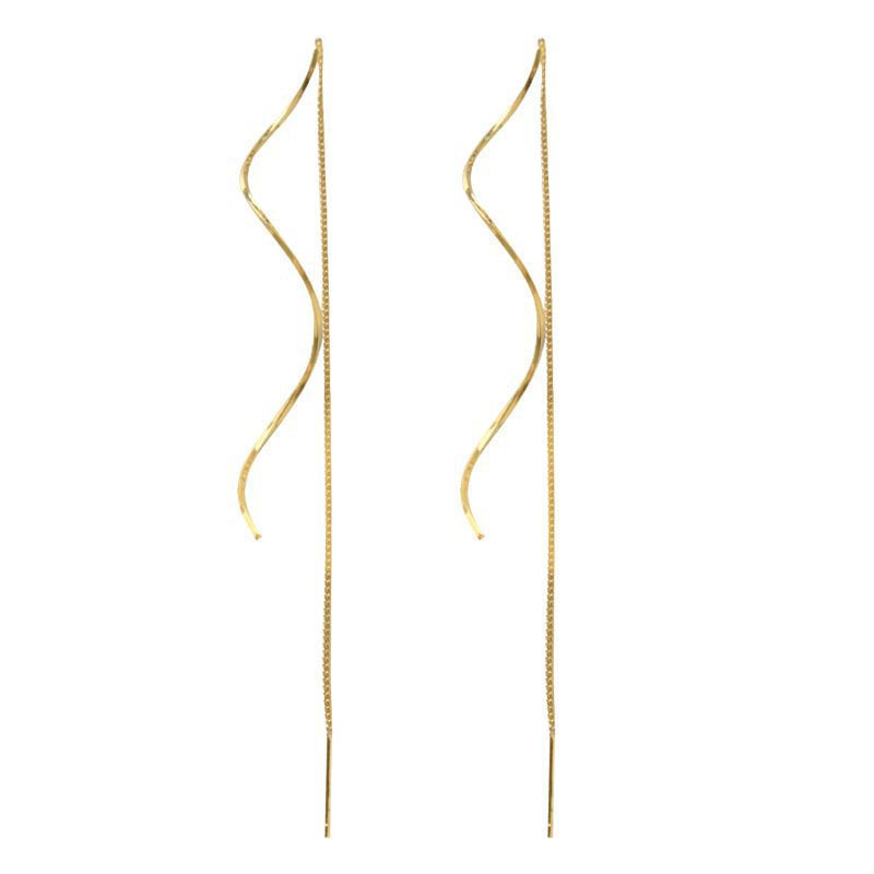 Trendy Geometric Wave Tassel Earrings for Women – Modern Metal Jewelry